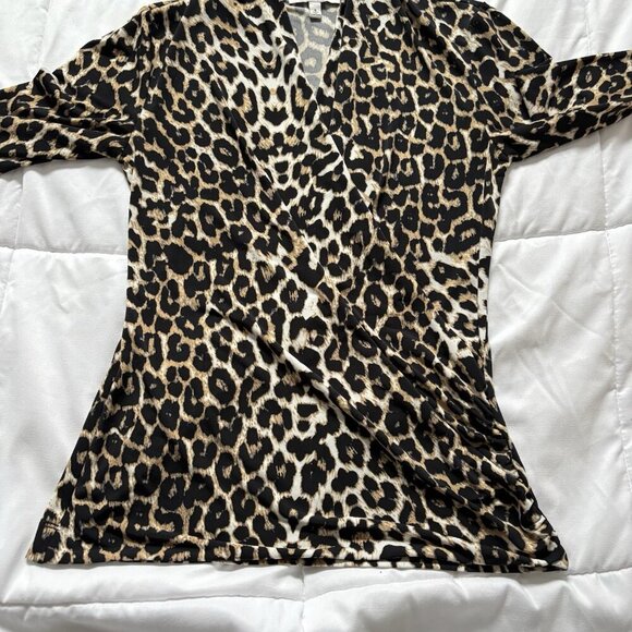 Chaus New York Womens Size Small Cheetah Print Wrap Blouse 3/4 Sleeve Vintage - Picture 2 of 8